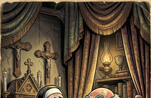 A nun was praying when a priest approached.