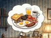 A woman asks her husband at breakfast time,