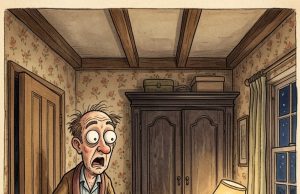 A man comes home late at night.